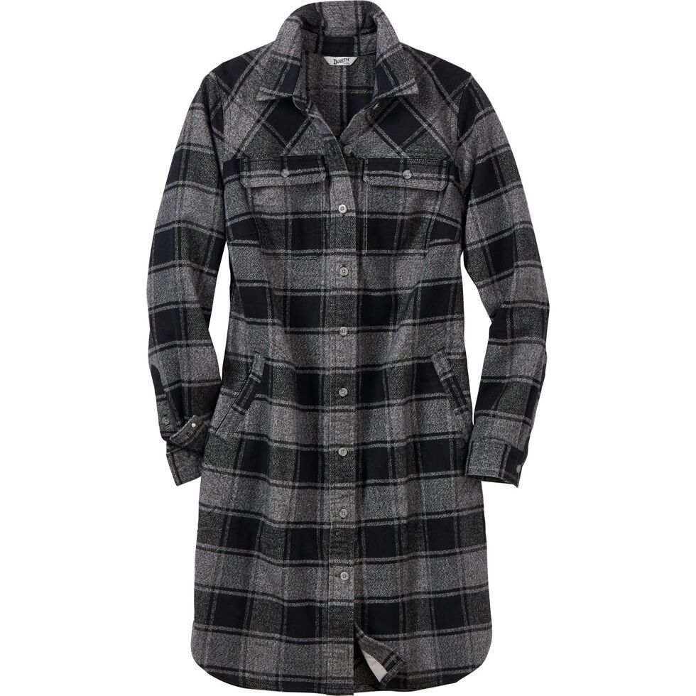 Duluth Trading Company Duluth Trading Folklore Flannel Duster Lightweight Shacket in Black, Women's (Size Small)