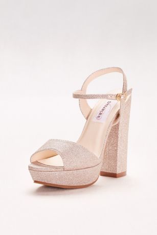 Dyeables Glitter Chunky-Heel Platform Peep-Toes Shoes in Champagne Size: 8.5 David's Bridal