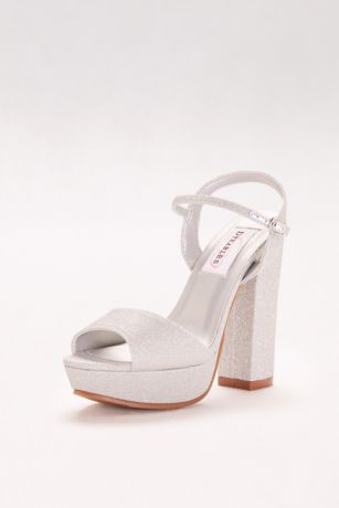 Dyeables Glitter Chunky-Heel Platform Peep-Toes Shoes in Silver Size: 6.5 David's Bridal