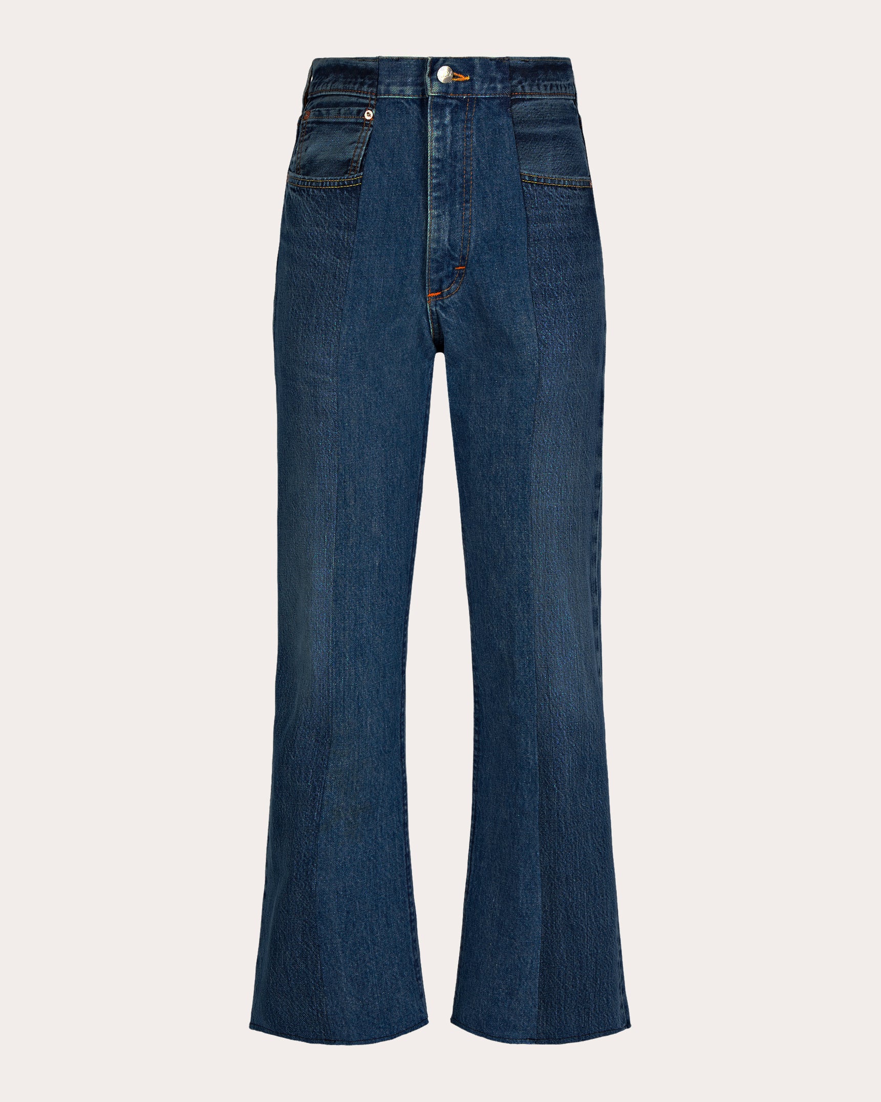 E. L.V. Denim Women's Flare High-Rise Cropped Jeans in Dark Blue Cotton/Denim