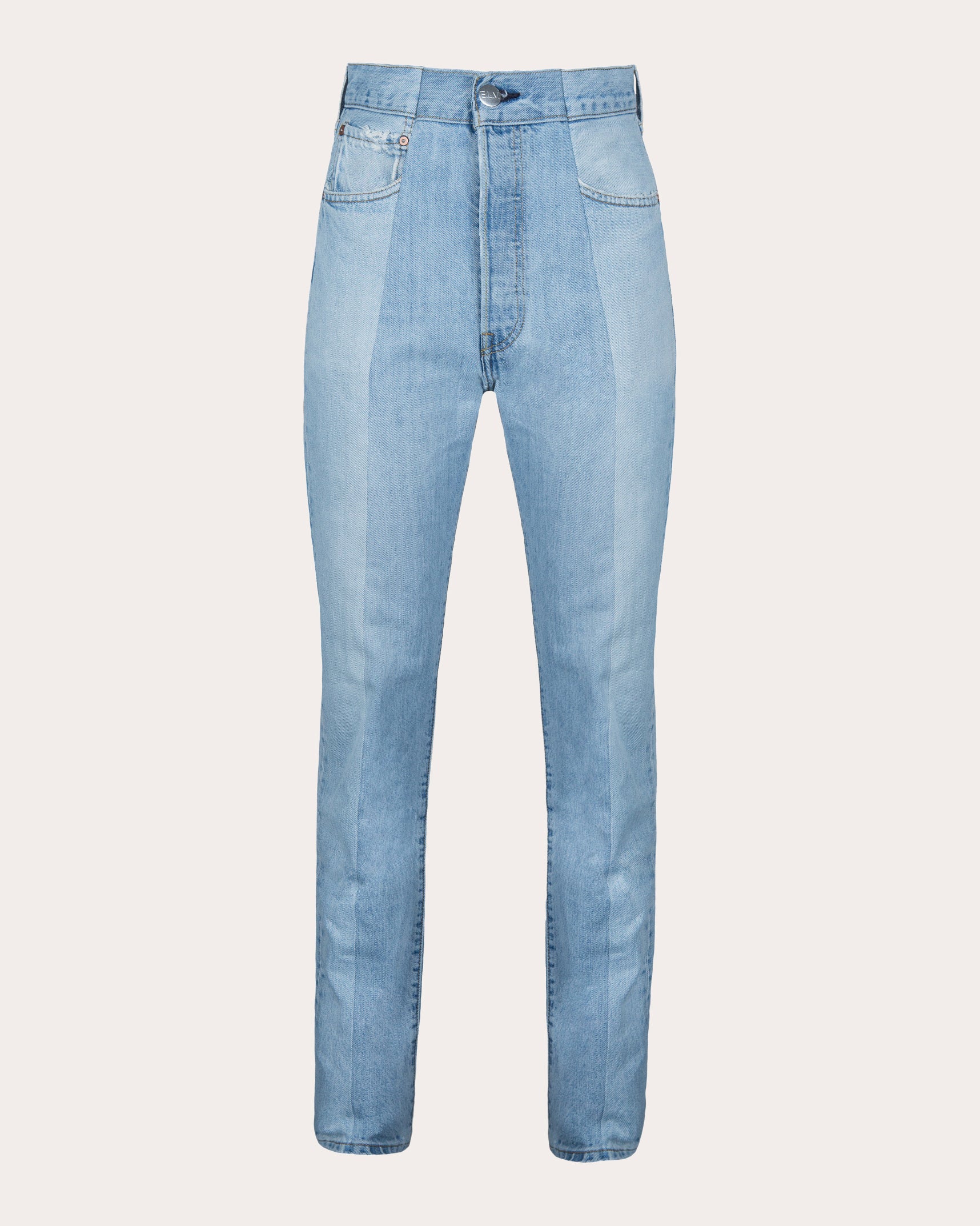 E. L.V. Denim Women's Straight Slim-Cut Two-Tone Jeans in Light Blue Match Cotton/Denim