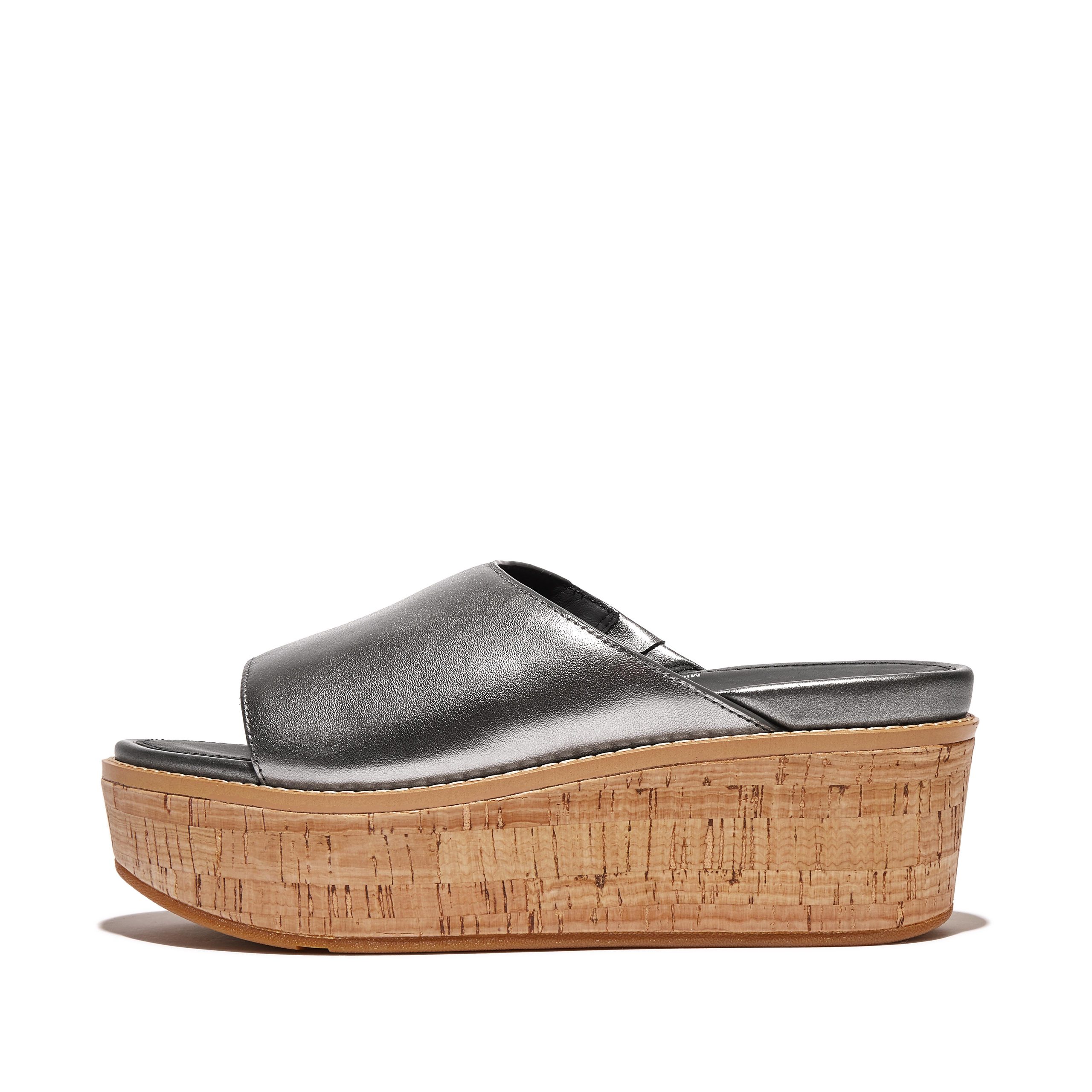 ELOISE Cork-Wrap Metallic-Leather Wedge Slides, Outlet