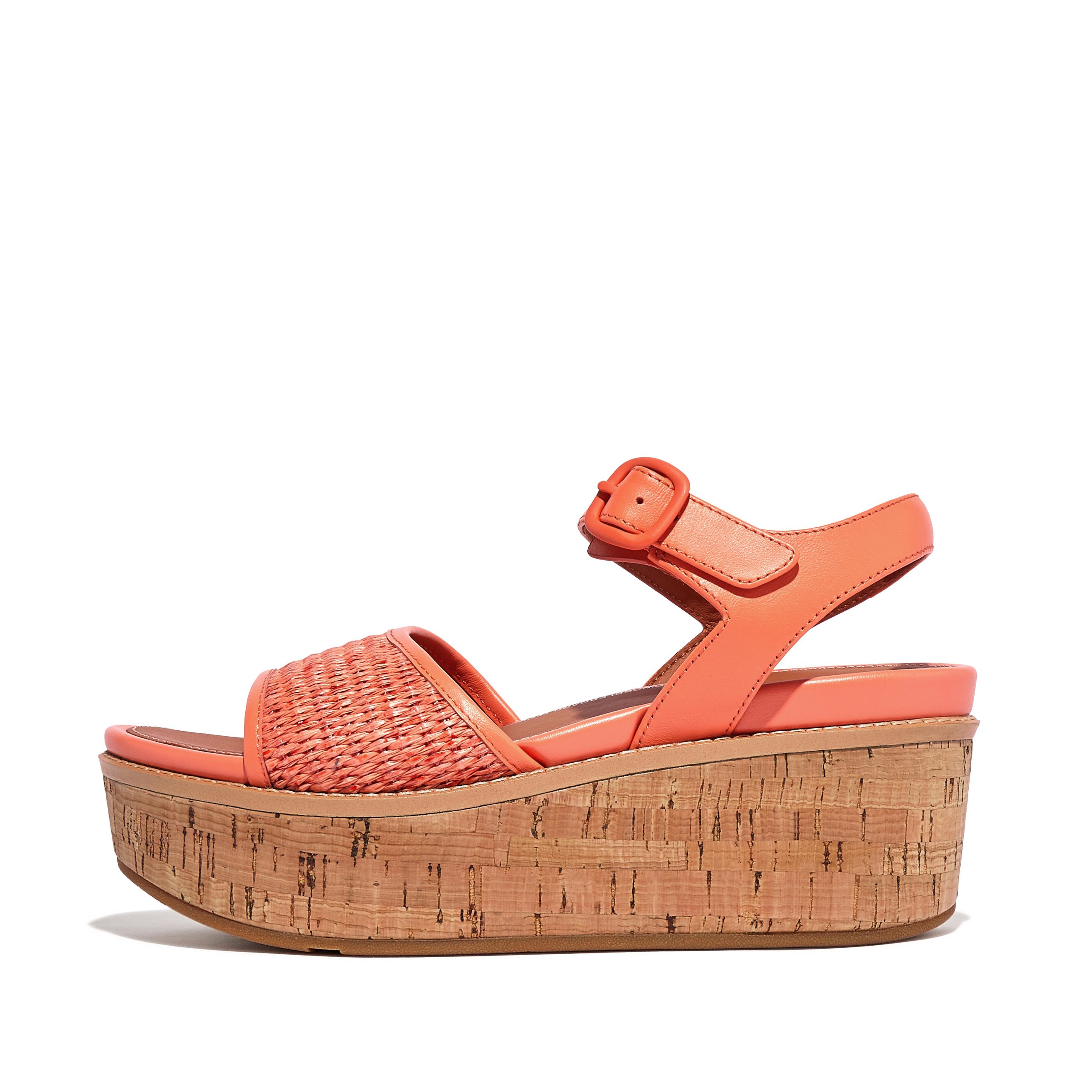 ELOISE Cork-Wrap Woven Back-Strap Wedge Sandals Faux-Raffia (PP)/Leather, Outlet