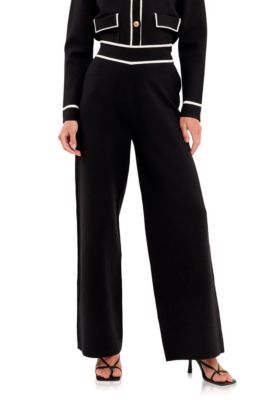 ENGLISH FACTORY Women's High-Waisted Wide-Leg Knit Pants, Medium