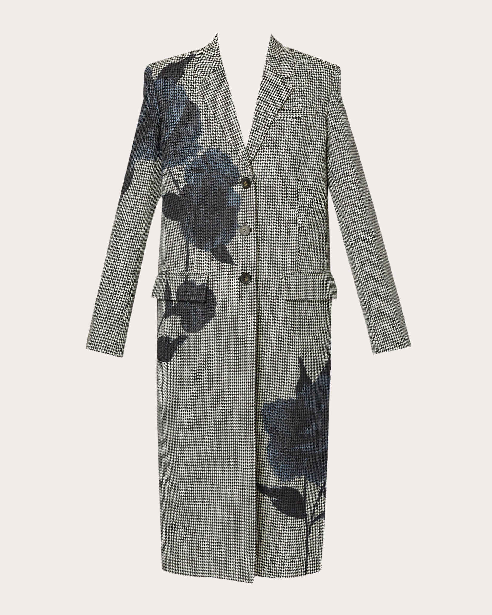 ERDEM Women's Floral-Print Wool Houndstooth Coat in Blue