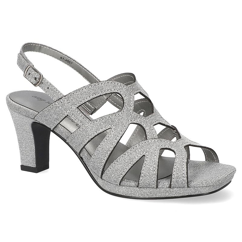 Easy Street Jetty Women's Slingback Heeled Platform Sandals, Size: 12, Silver Glitter