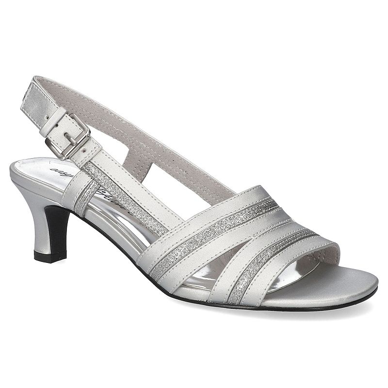 Easy Street Meghan Slingback Women's Heeled Sandals, Size: 8 Wide, Silver Satin