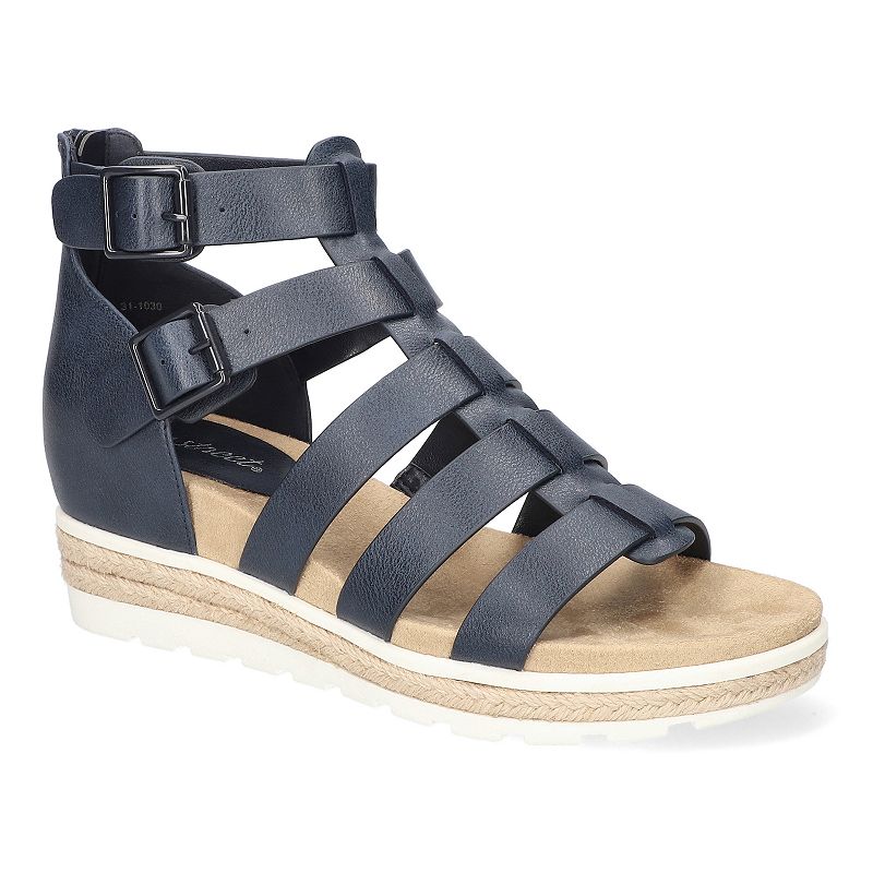 Easy Street Simone Women's Gladiator Platform Wedge Sandals, Size: 8.5 XW, Blue