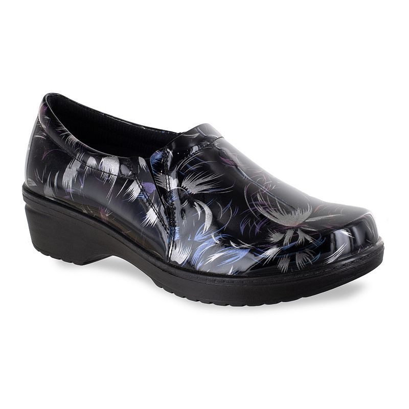 Easy Works by Easy Street Tiffany Women's Slip-Resistant Clogs, Size: 9, Black Silver Patent