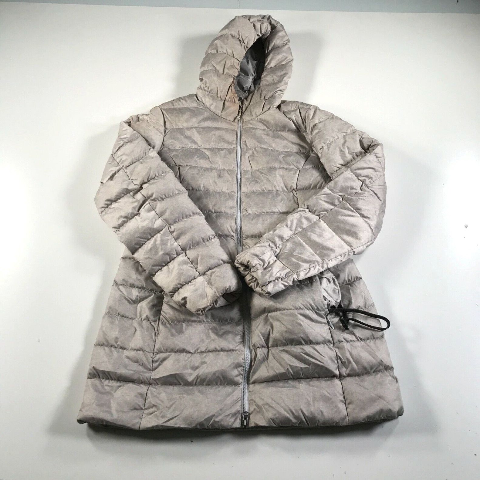 Eddie Bauer Down Jacket Womens Small Gray Puffer Hooded Eb650 Warm in White