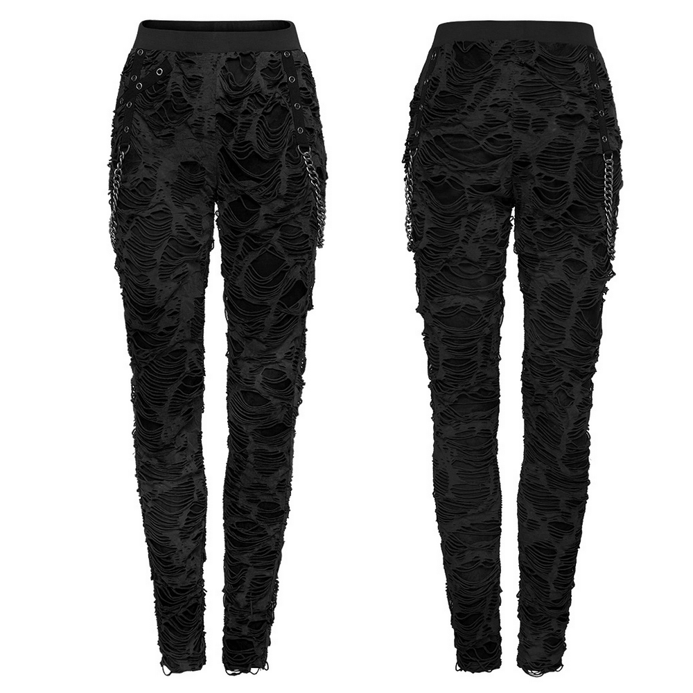 Edgy Women's Chain Detail Ripped Skinny Trousers