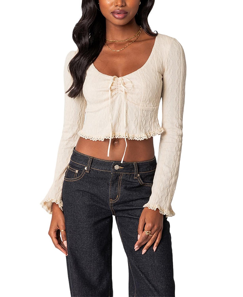 Edikted Lacey Long Sleeve Knit Top