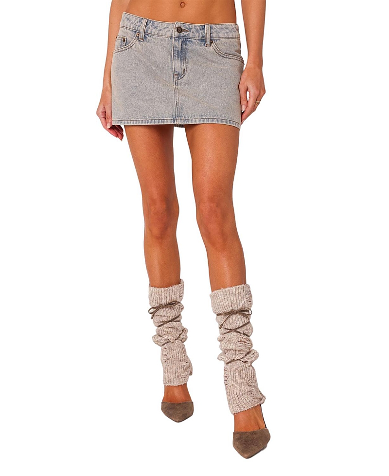 Edikted Vintage Like Washed Denim Mini Skirt