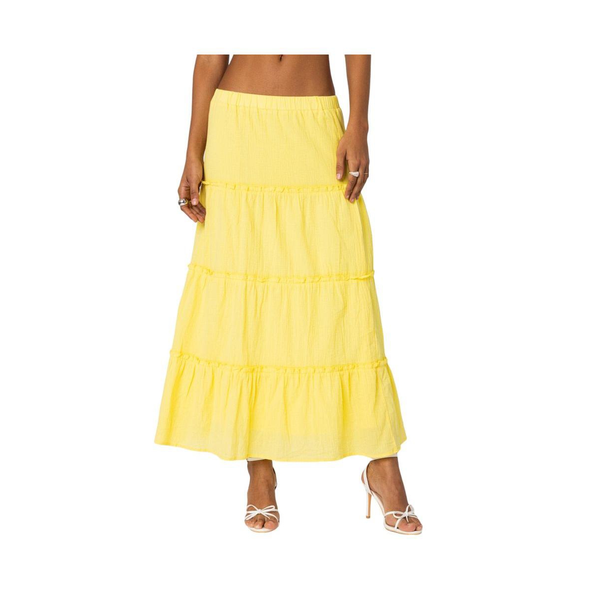 Edikted Women's Charlotte Tiered Maxi Skirt - Yellow