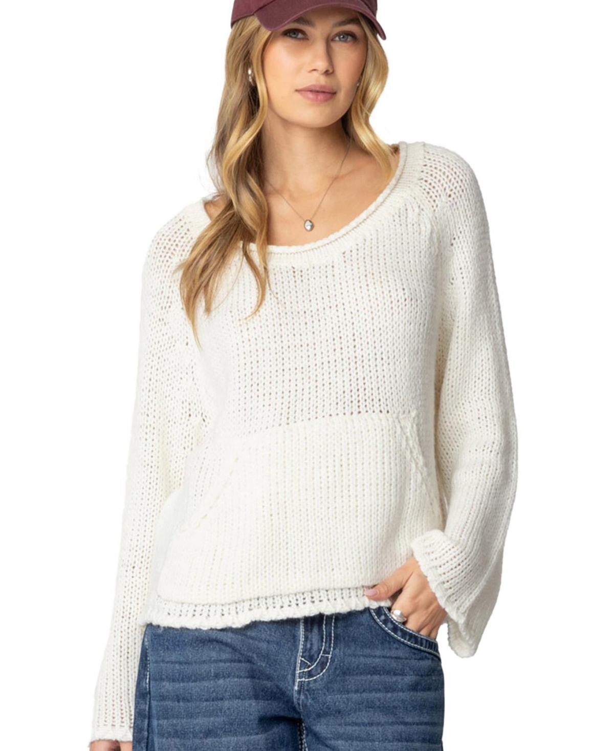 Edikted Womens Kangaroo Pocket Oversized Knit Top - Cream