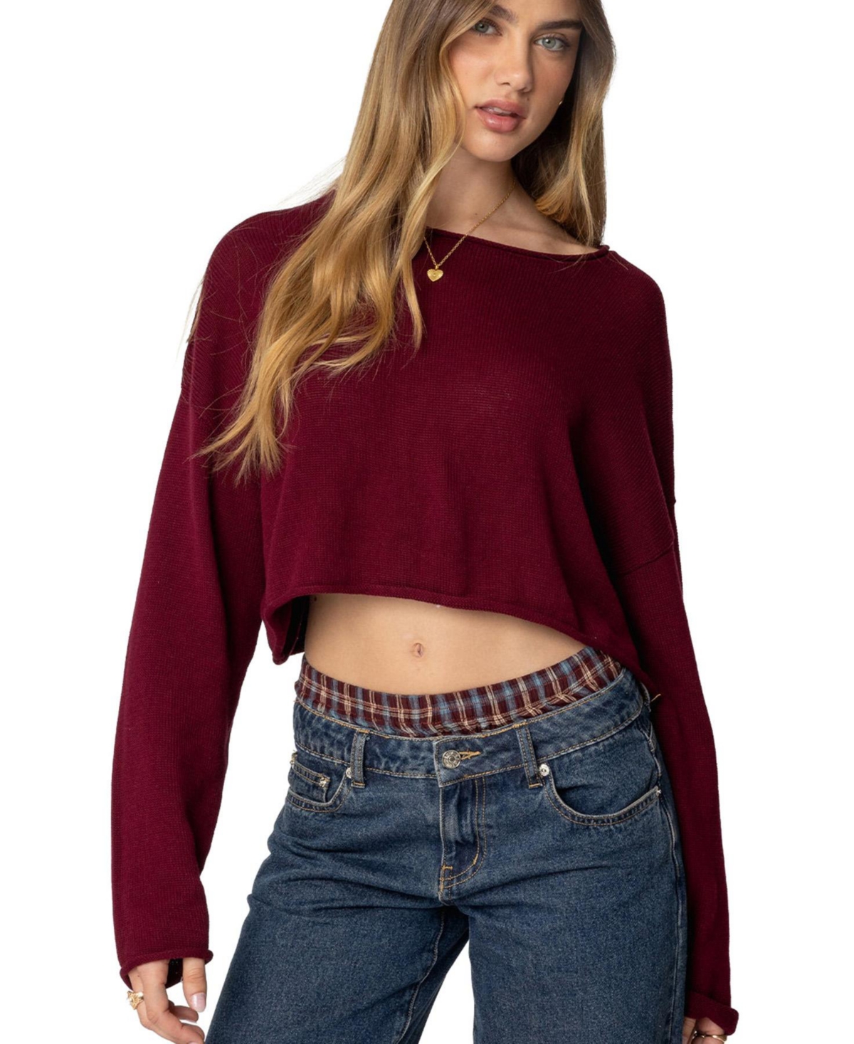 Edikted Women's Shyrah Oversized Knit Top - Burgundy