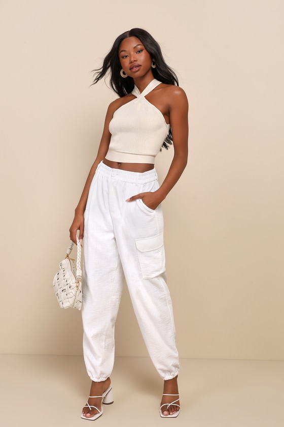 Effortlessly Breezy Ivory Cargo Jogger Pants