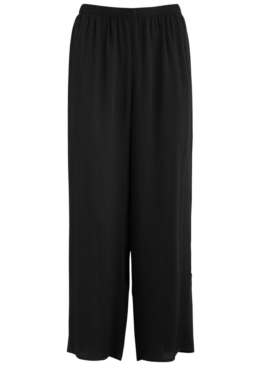 Eileen Fisher Cropped Wide-leg Silk Trousers - Black - M (UK 14-16 / L)