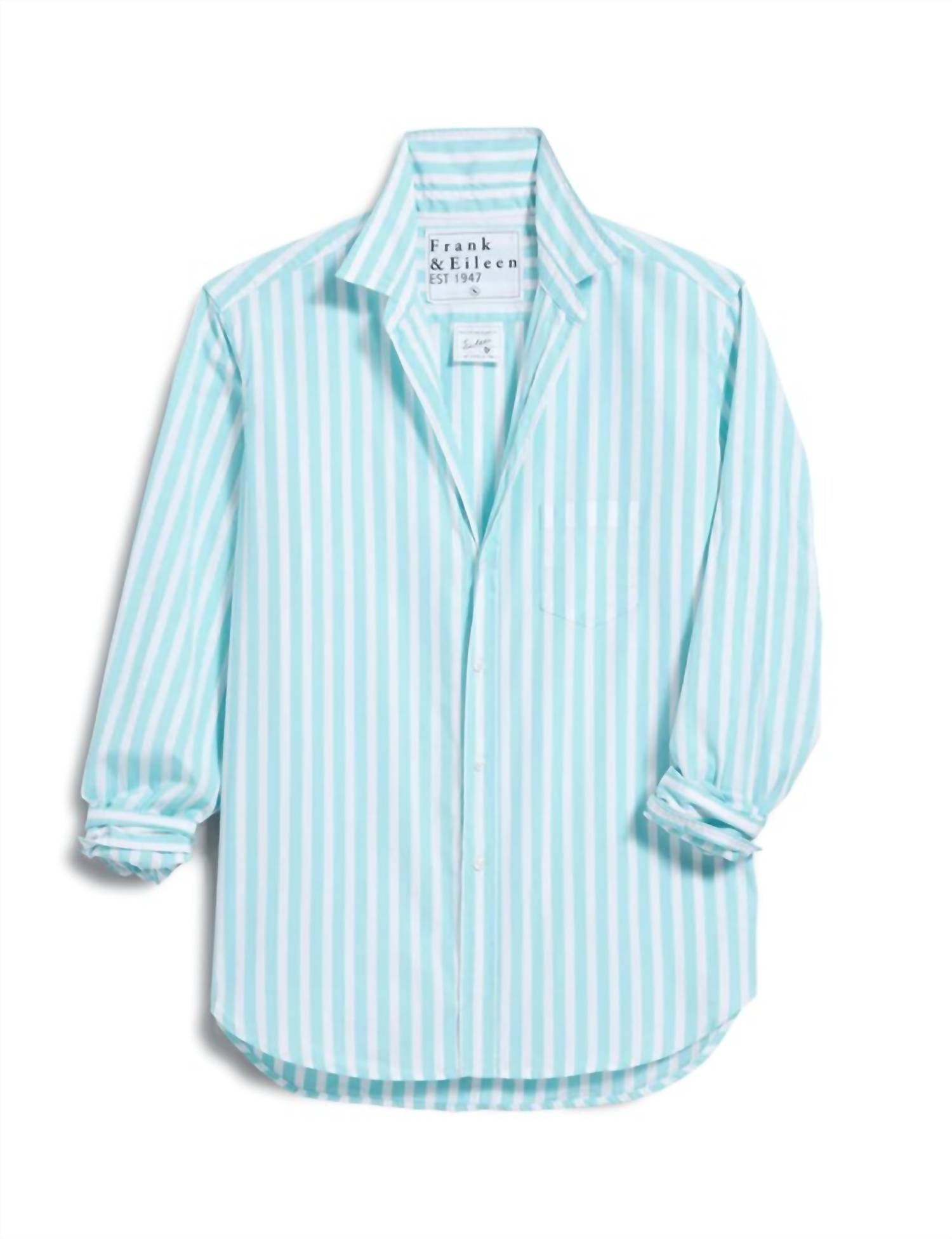 Eileen Relaxed Button-Up Shirt In Wide Jade Stripe