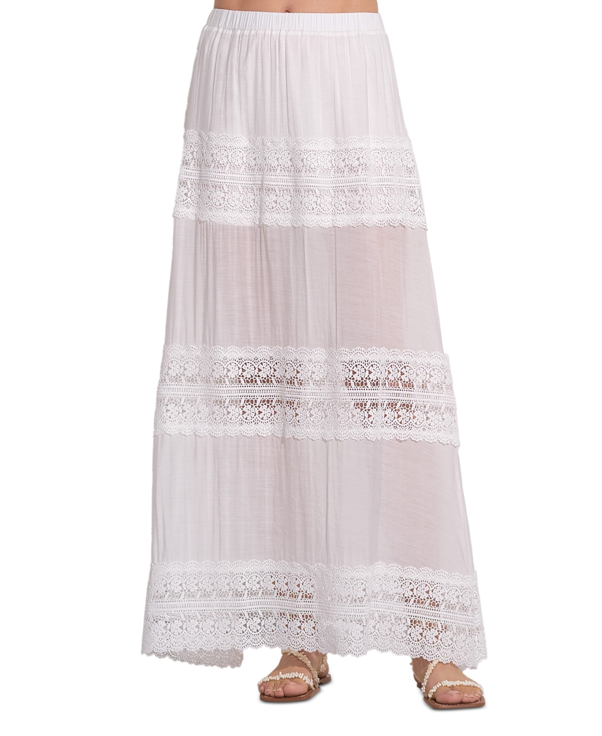 Elan Women's Crochet-Lace Tiered Maxi Skirt - White