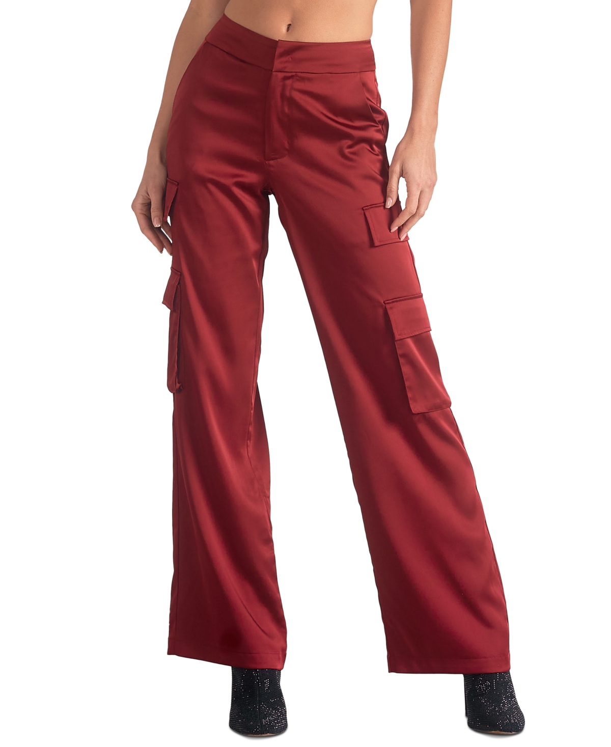 Elan Women's Satin Wide-Leg Cargo Pants - Maroon