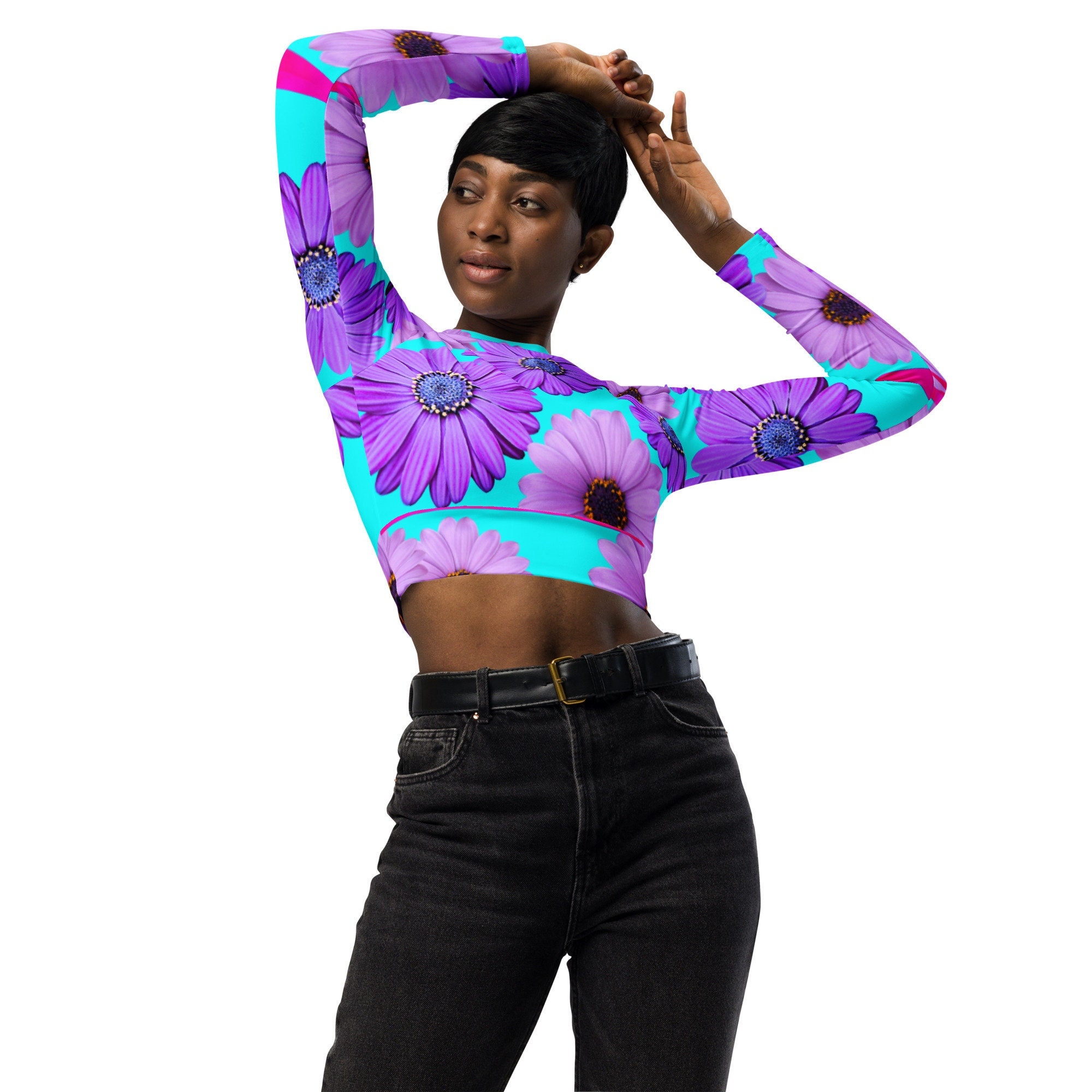 Electric Daisy Recycled Long-Sleeve Crop Top/Eco Activewear Up To 6xl