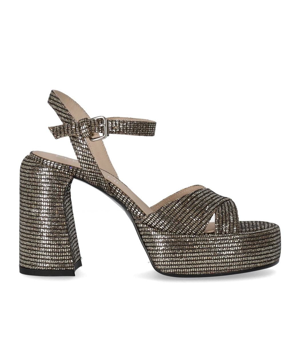 Elena Iachi Lexy Black Gold Heeled Sandal