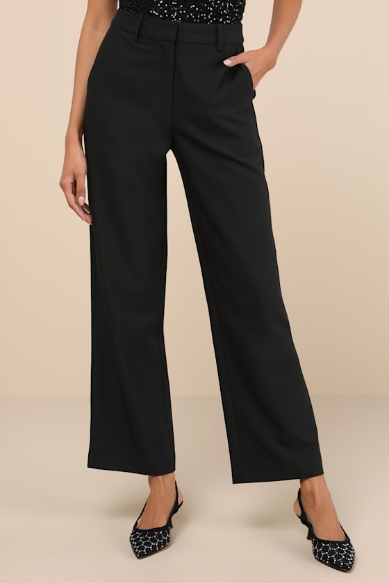 Elevated Cuteness Black Straight-Leg Trouser Pants