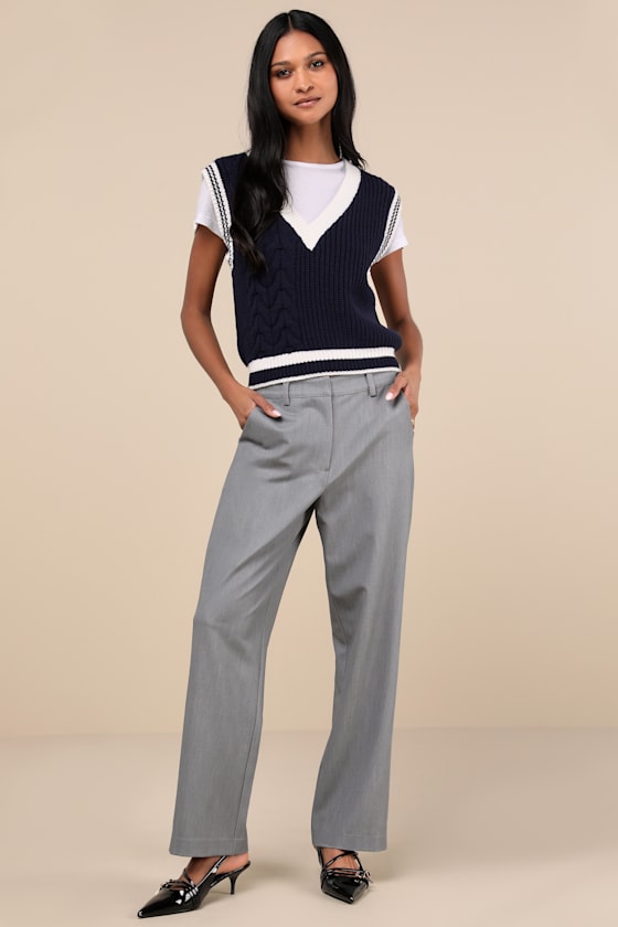 Elevated Cuteness Grey Straight-Leg Trouser Pants