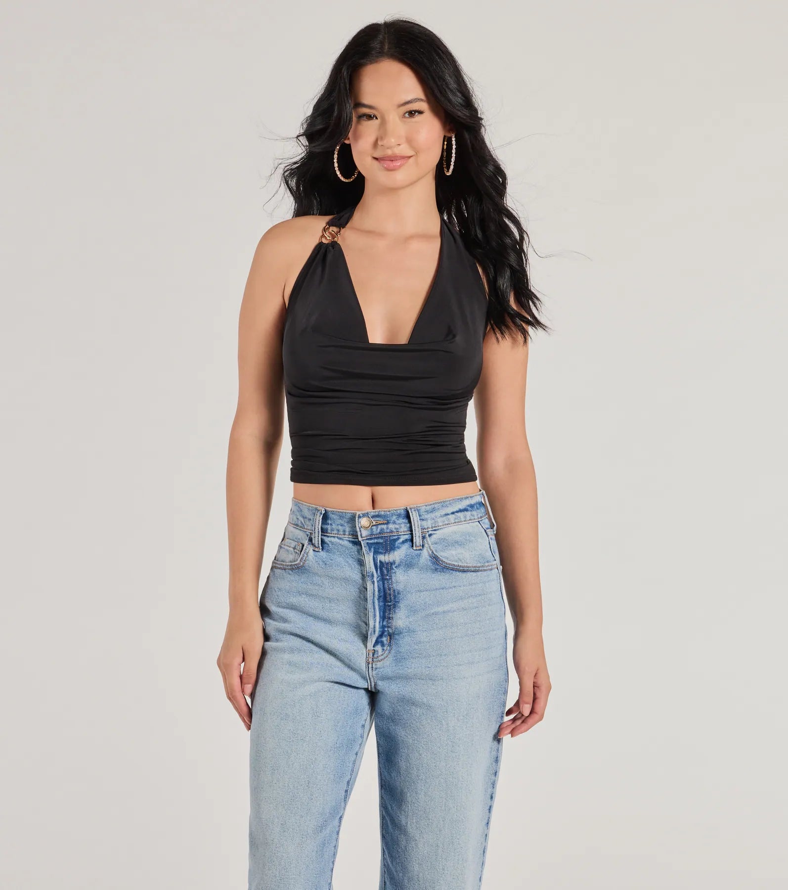 Elevated Sleek Knit Cowl Neck Halter Top