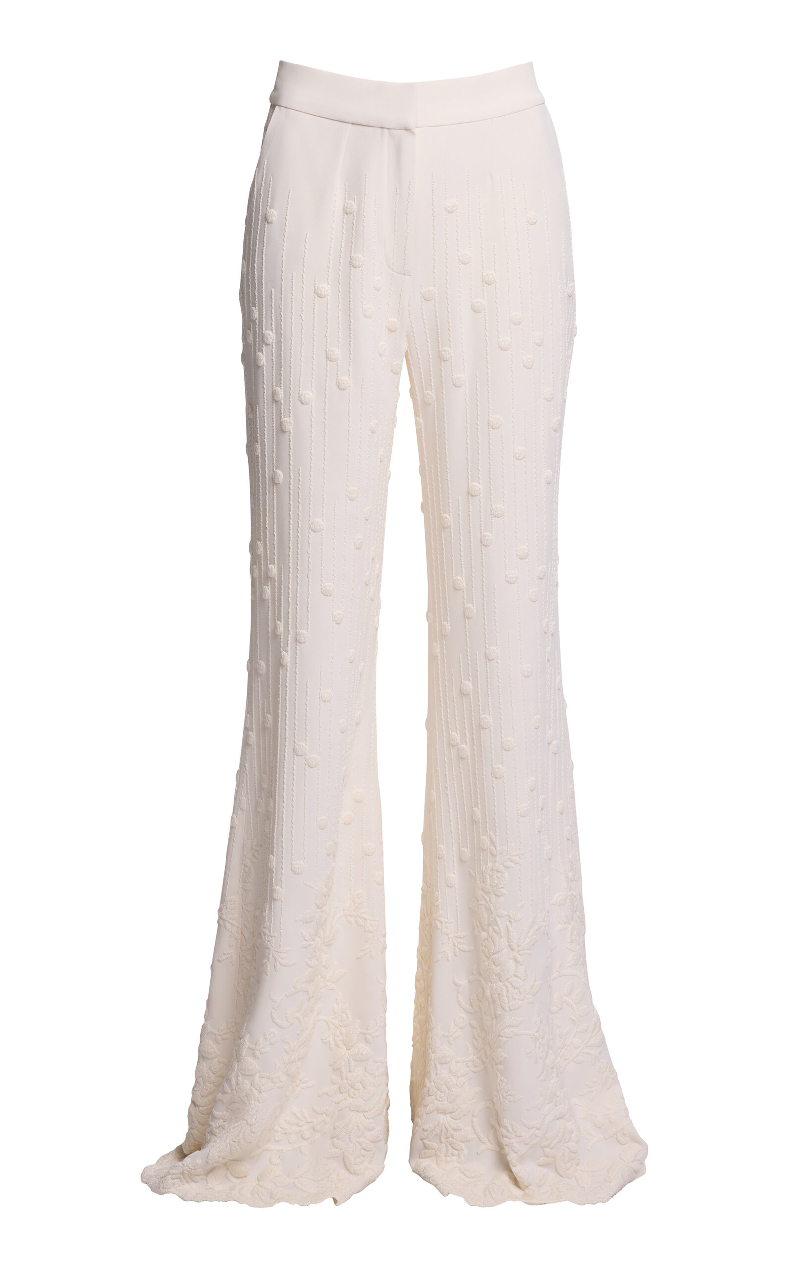 Elie Saab - Cady Embroidered Flared Pants - White - FR 34 - Moda Operandi