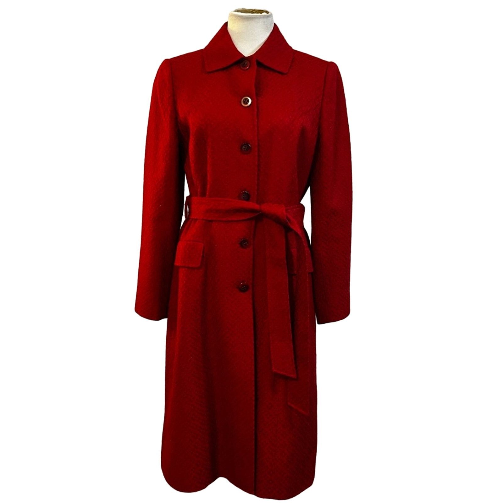 Elie Tahari Tahari- Womens Wool Blend Belted Wrap Coat-Sz 8 in Red (Size Medium)