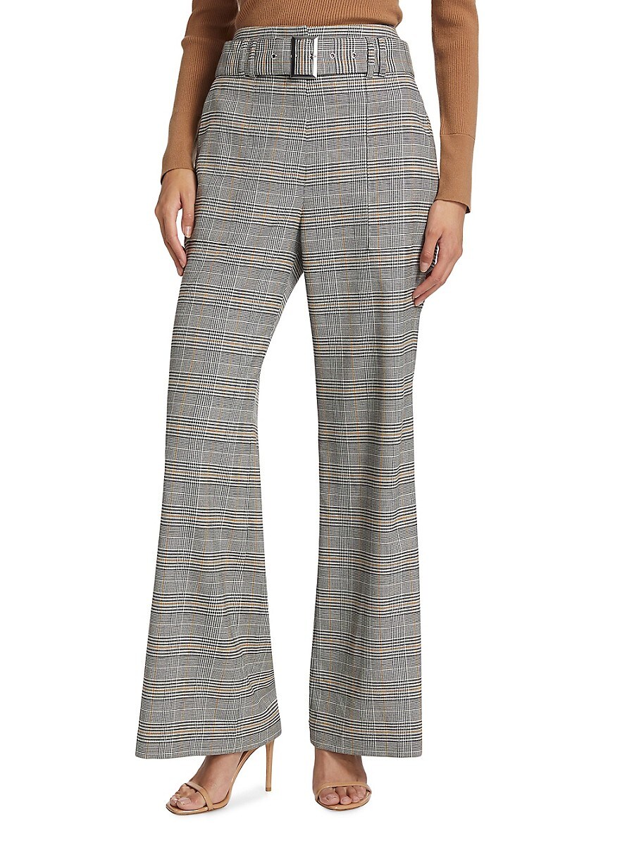 Elie Tahari Women's Angie Belted Plaid Wide-Leg Pants - Grey - Size 4