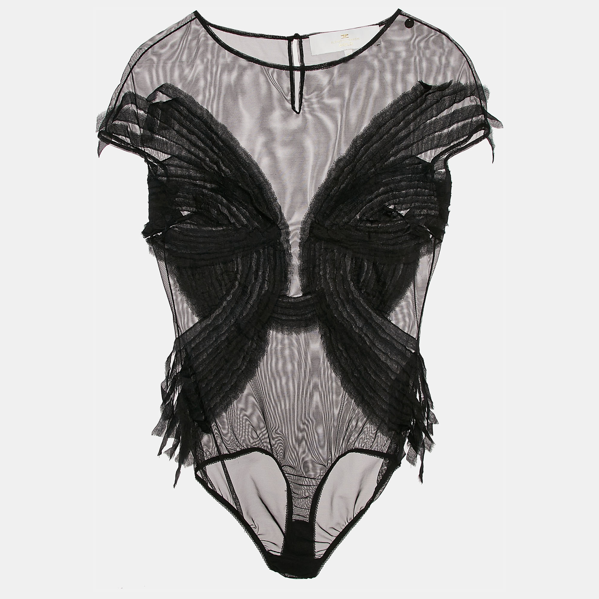 Elisabetta Franchi Black Sheer Tulle Bodysuit M