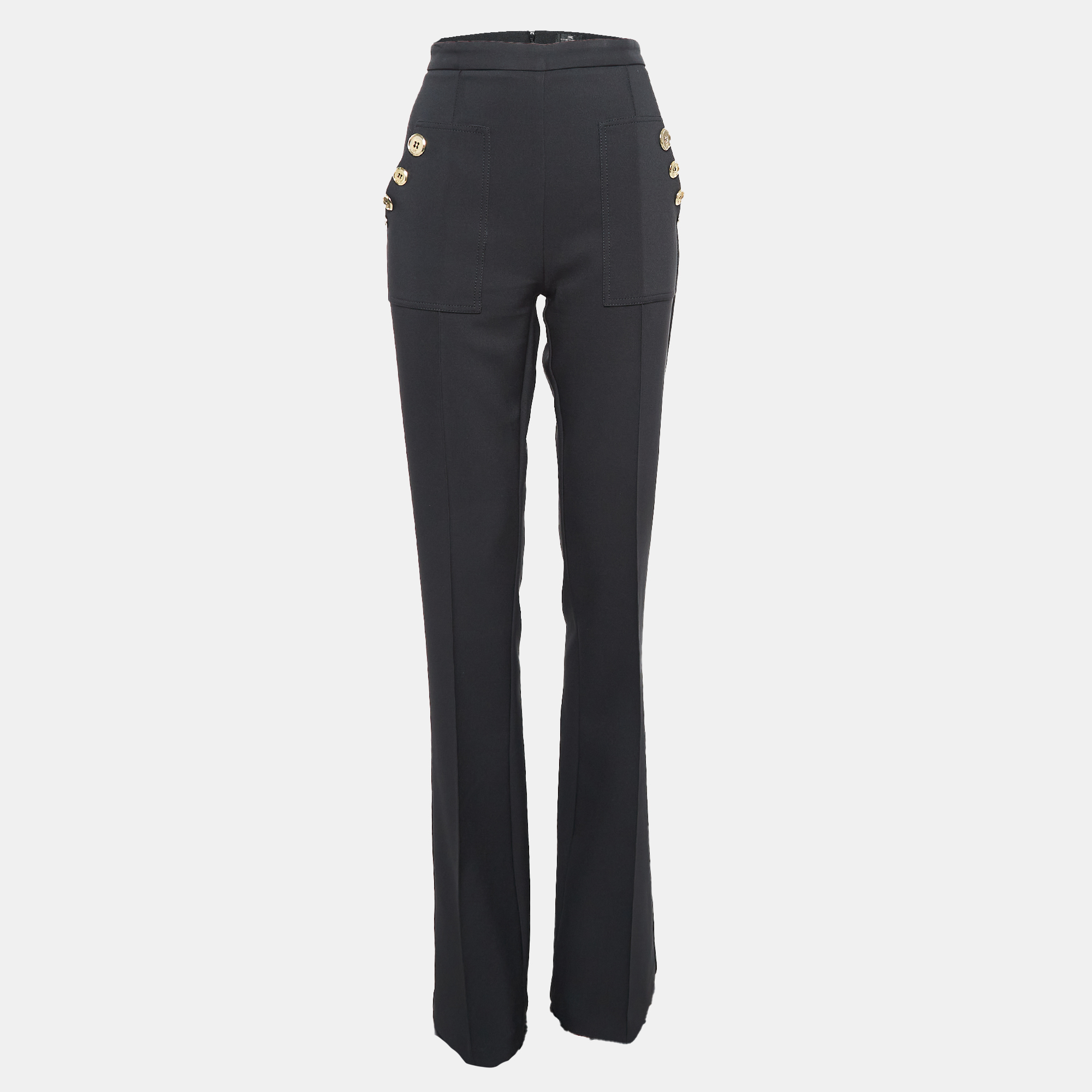 Elisabetta Franchi Black Stretch Crepe Flared Trousers L