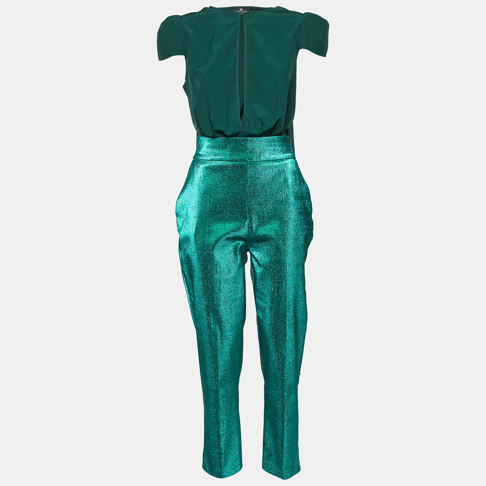 Elisabetta Franchi Green Bodysuit & Lurex Trousers Set L