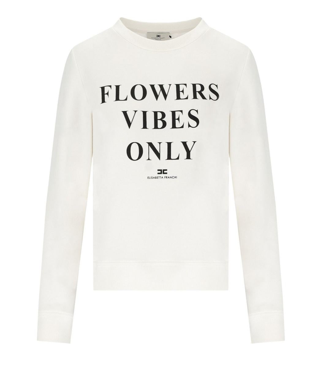 Elisabetta Franchi Ivory Sweatshirt With Logo Lettering