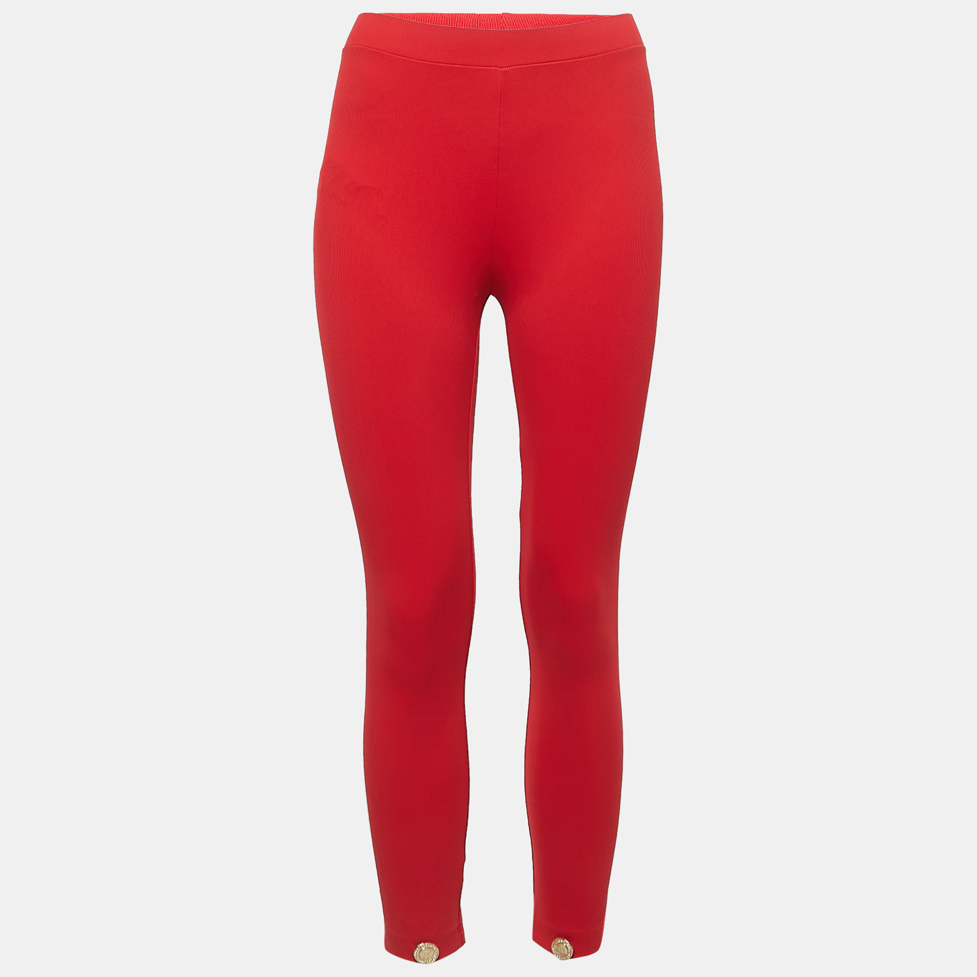 Elisabetta Franchi Red Nylon Knit Leggings S