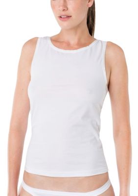 Elita Women's Cotton Camisole-High Neckline, White