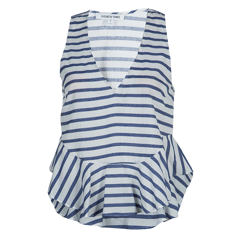 Elizabeth and James White and Blue Striped Peplum Top S