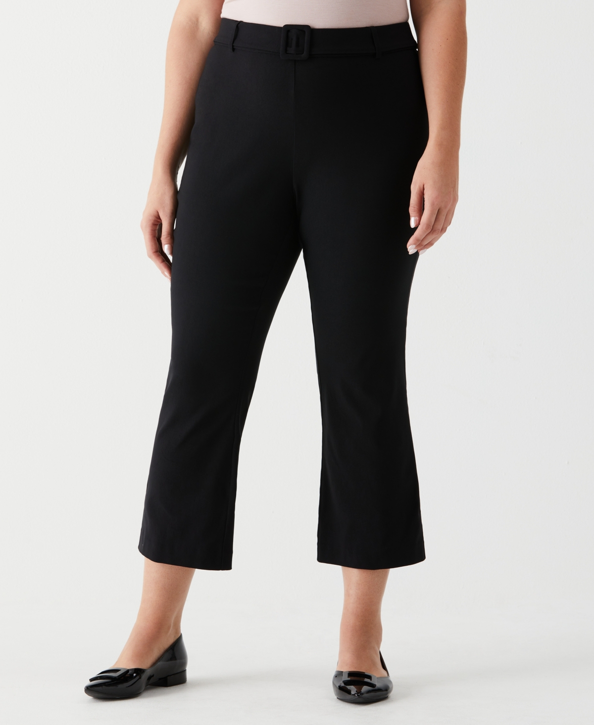 Ella Rafaella Plus Size Crop Bootcut Pant with Belt - Black