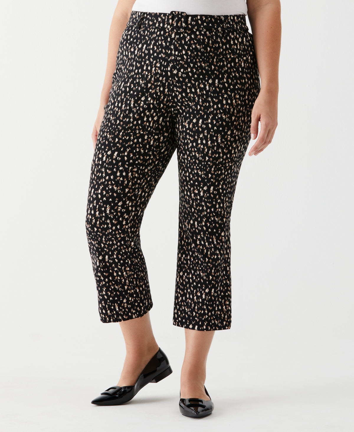 Ella Rafaella Plus Size Printed Crop Bootcut Pant with Belt - Black