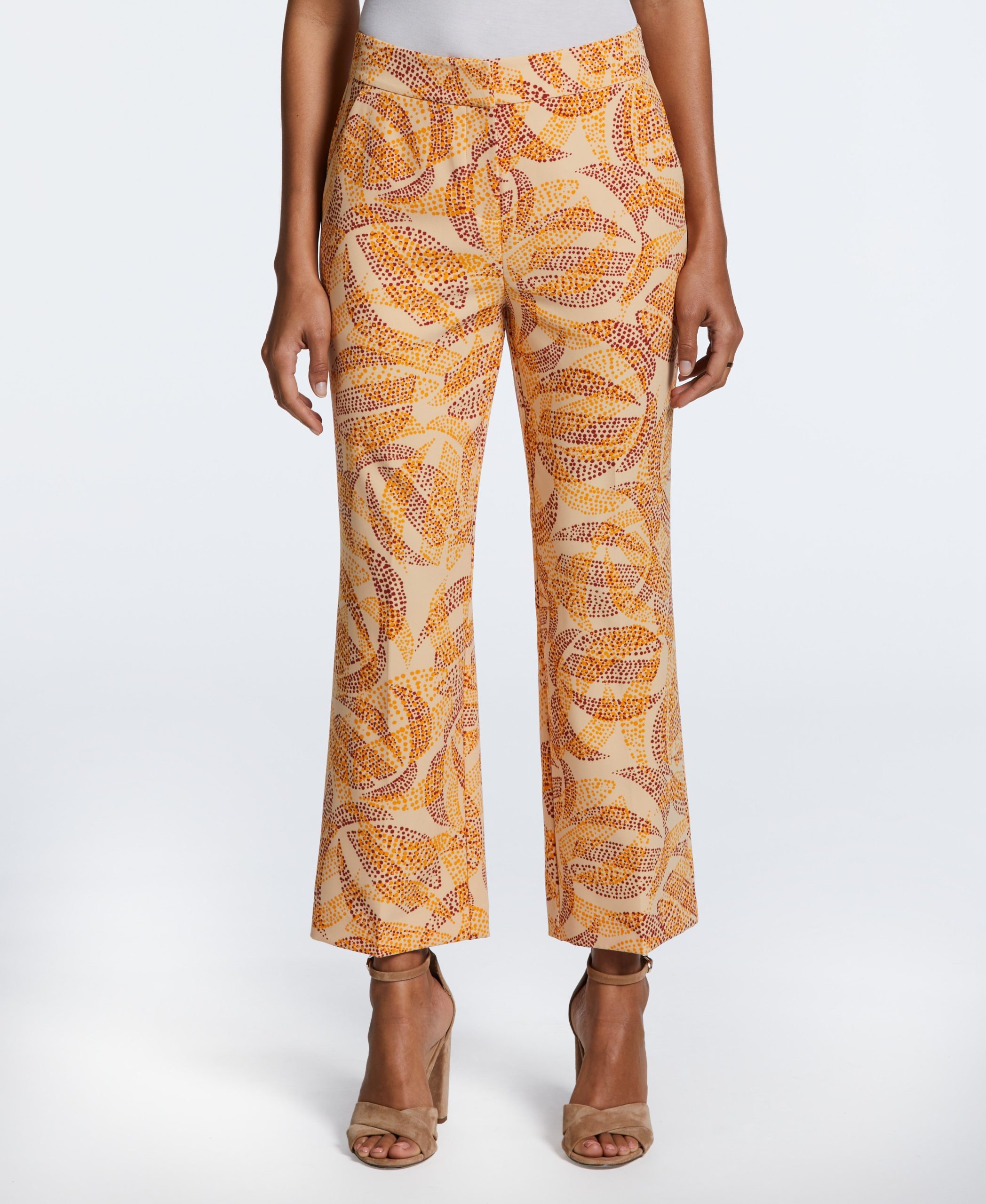 Ella by Rafaella Women's Petite Batik Print Cropped Culotte Pants in Honey Peach Yellow, Size 12P, Patterned, Polyester/Spandex