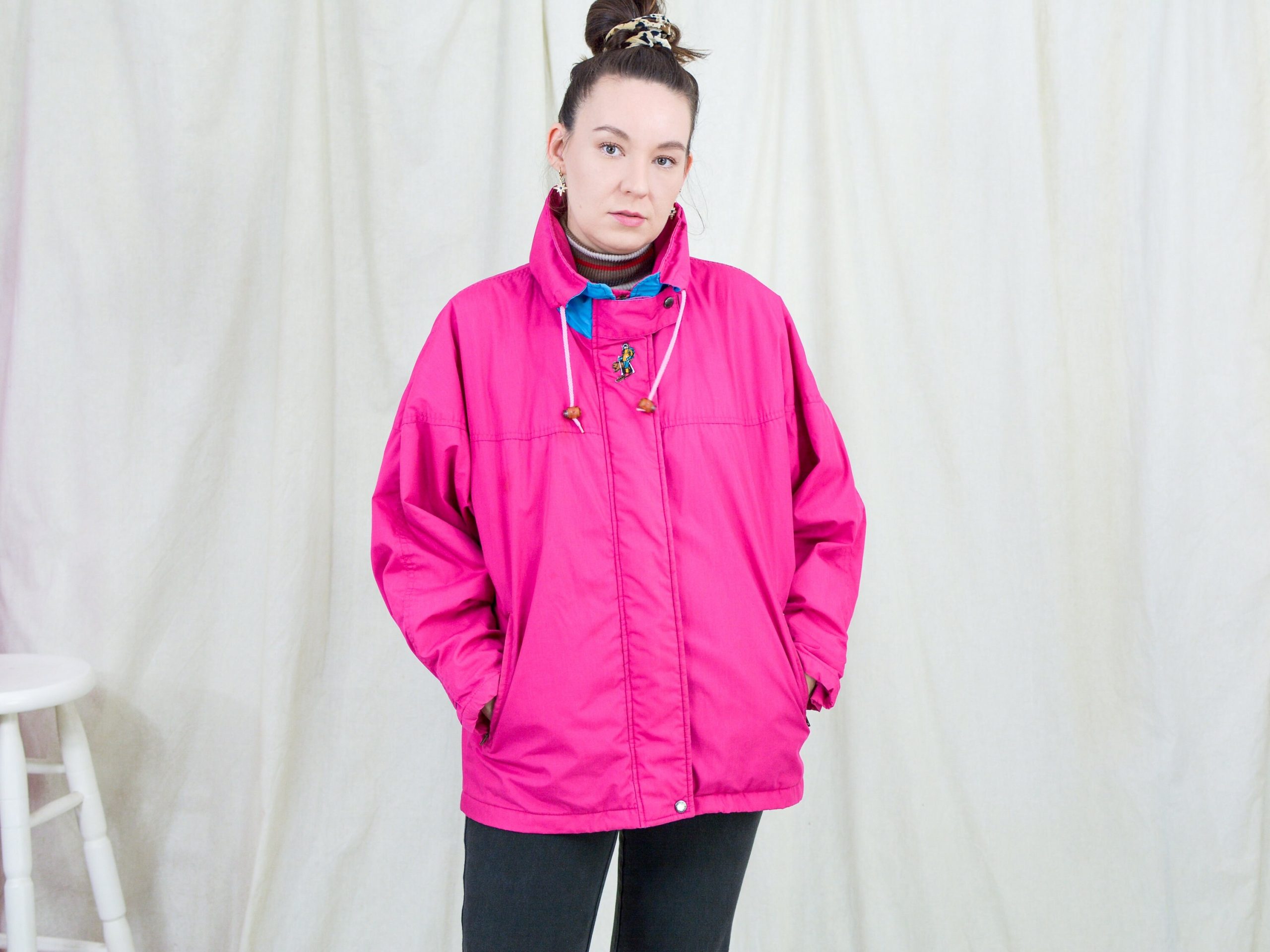 Elle X Pink Ski Jacket Vintage 80S Snow Activewear Hooded Women M Medium