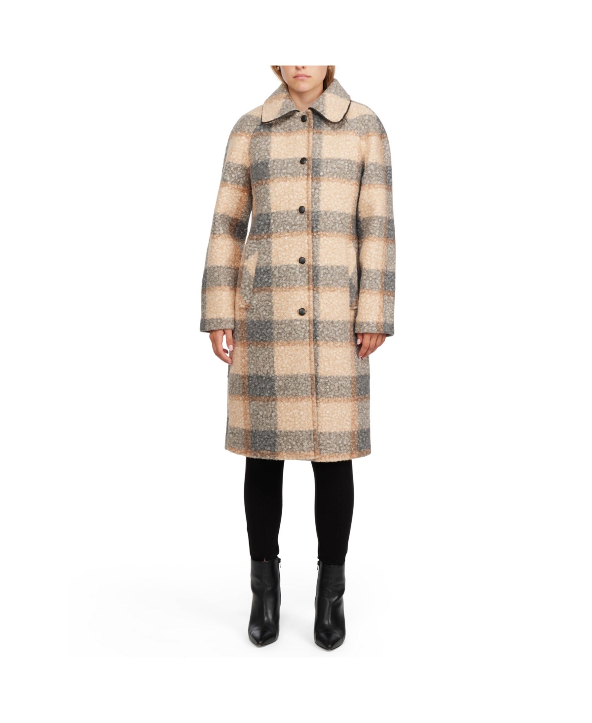 Ellen Tracy Women's Flat Boucle Saba Coat - Camel plaid