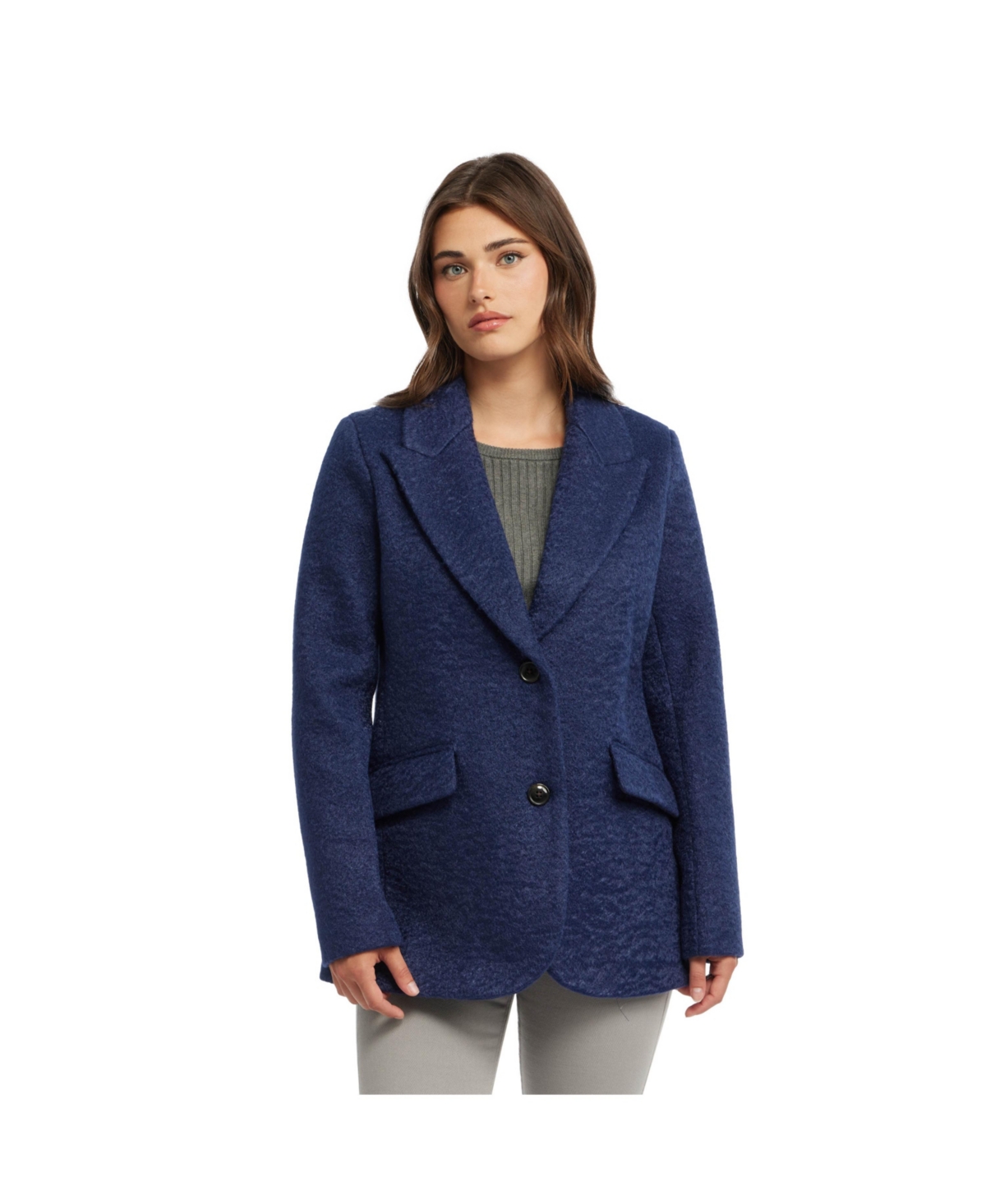 Ellen Tracy Women's Wave Boucle Tailored Coat - Navy