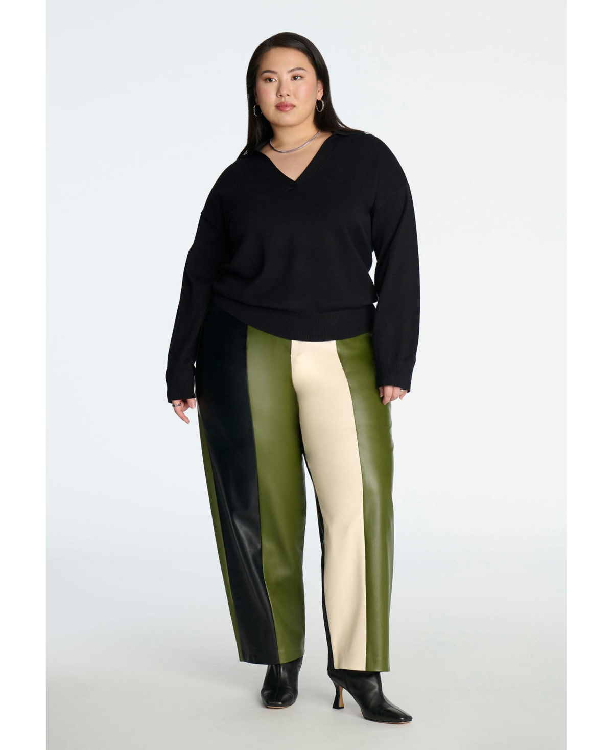 Eloquii Women's Plus Size Colorblocked Faux Leather Pant - Moss black ecru