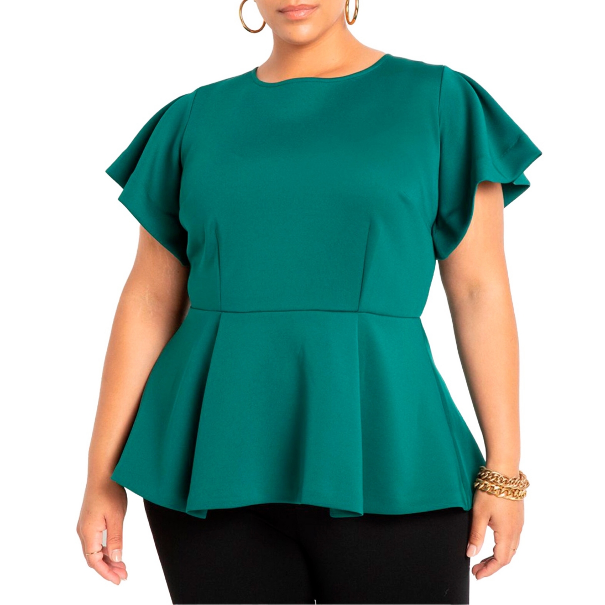 Eloquii Women's Plus Size Flare Sleeve Peplum Top - Forest biome