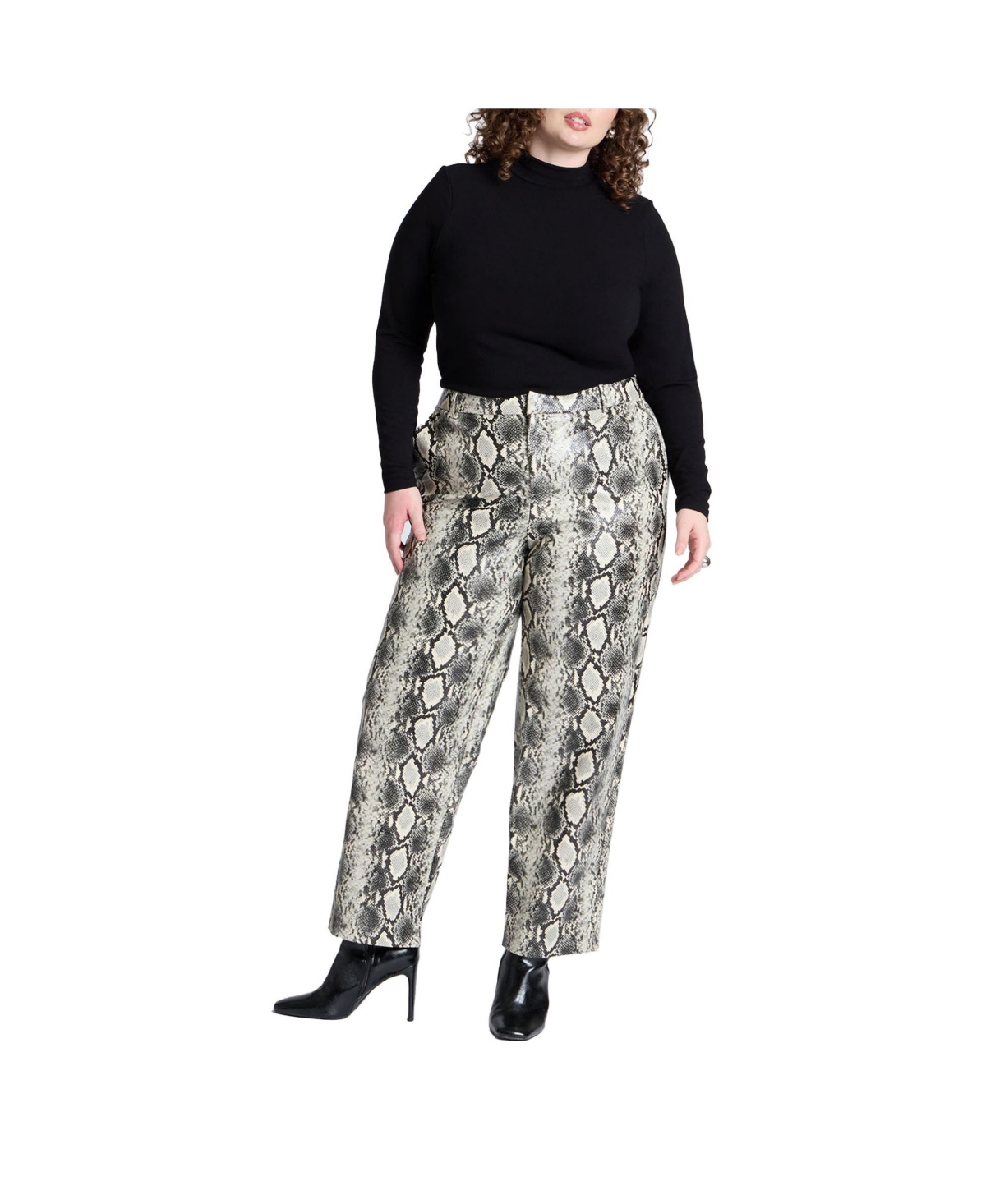 Eloquii Women's Plus Size Snake Faux Leather Straight Leg Pant - Grey snake