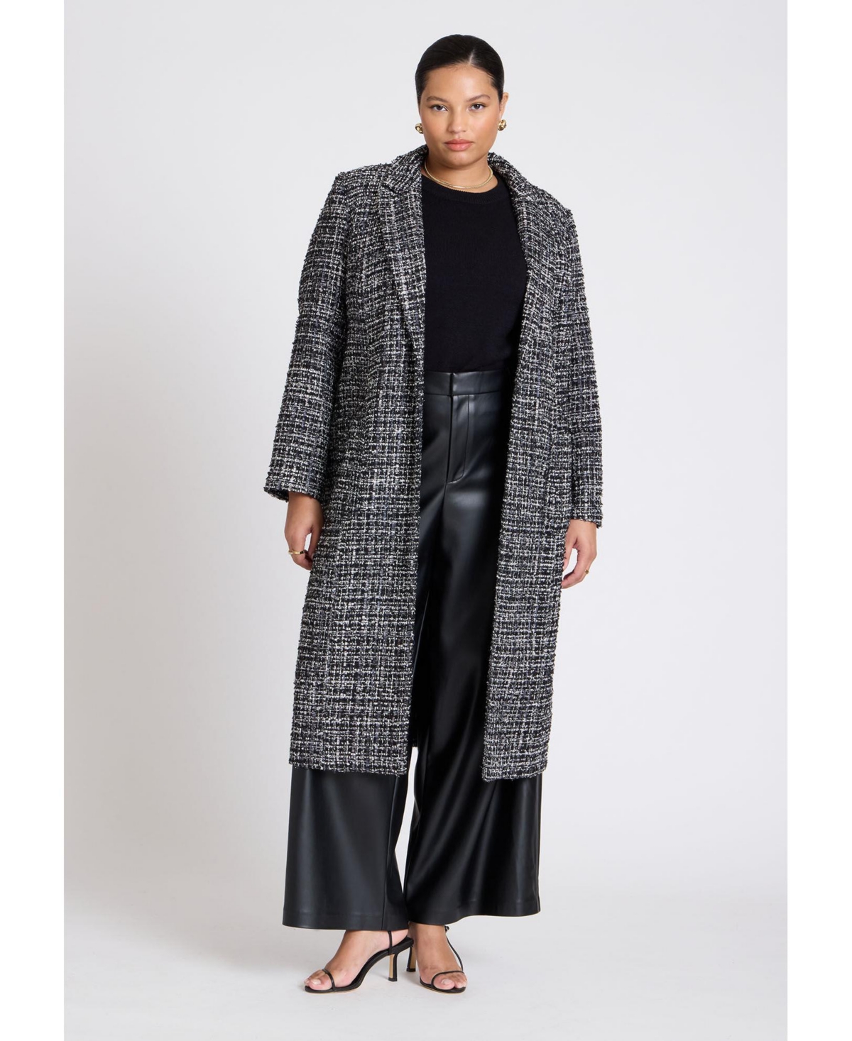 Eloquii Women's Plus Size Tweed Duster Coat - Black white